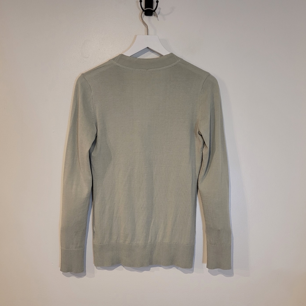 Tory Burch Simone Cardigan Sweater Green Ribbed Logo Gold Button Front Cotton - Picture 8 of 9